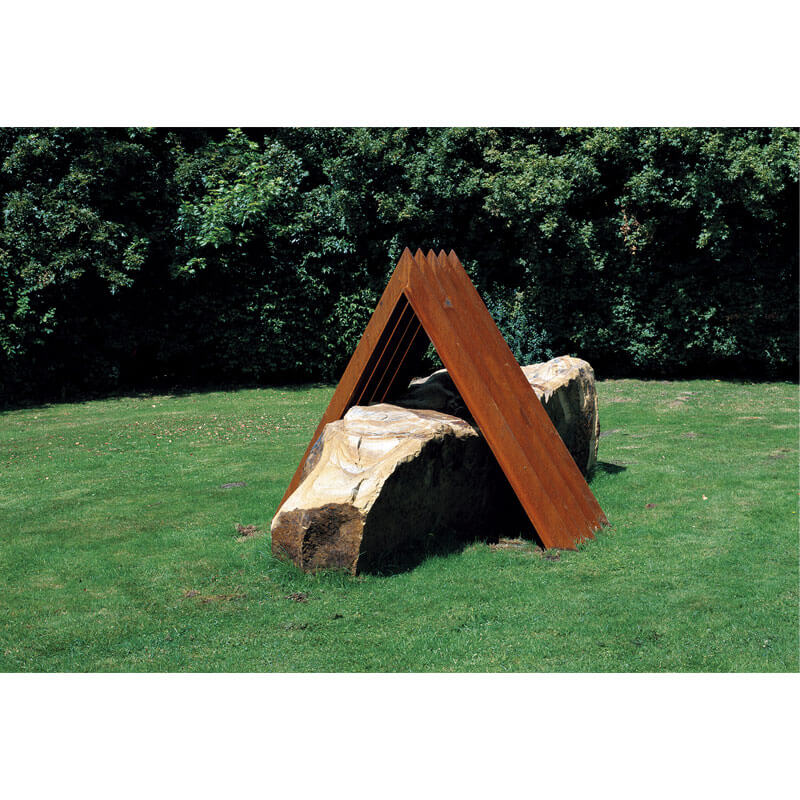 o.T., 1993, Ibbenbürener Sandstein, Stahl, H 180 cm, B 180 cm, T 500 cm, Stadtpark Ibbenbüren