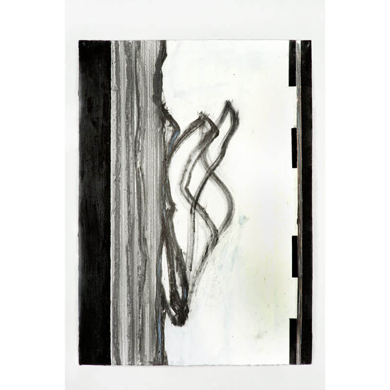 o.T., 2016, Kohle, Graphit, Lack auf Büttenpapier, H 79 cm, B 57 cm