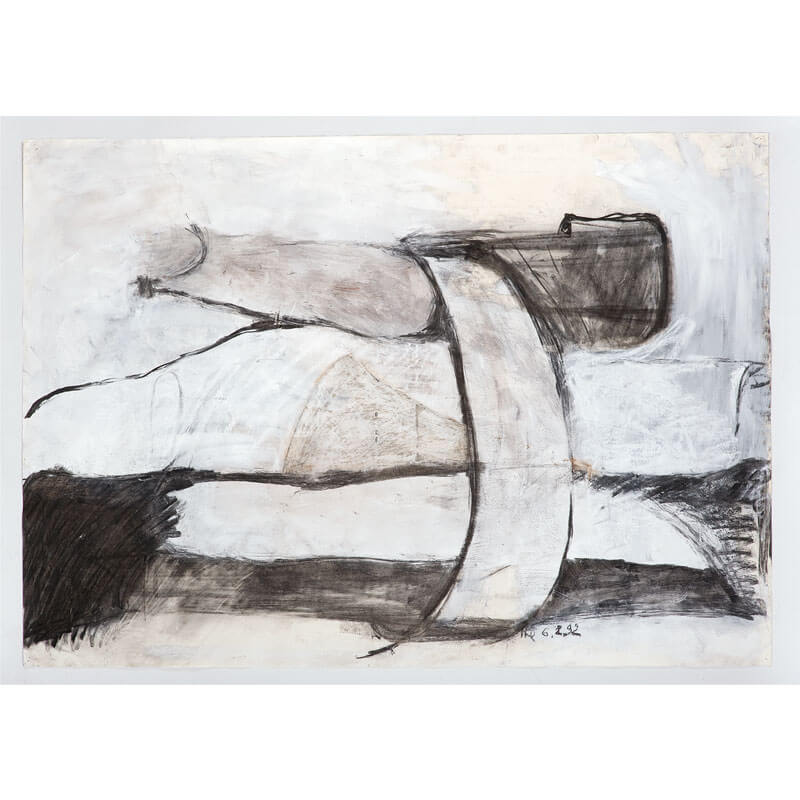 o.T., 1992, Kohle, Kreide, Dispersion auf Papier, H 75 cm, B 100 cm