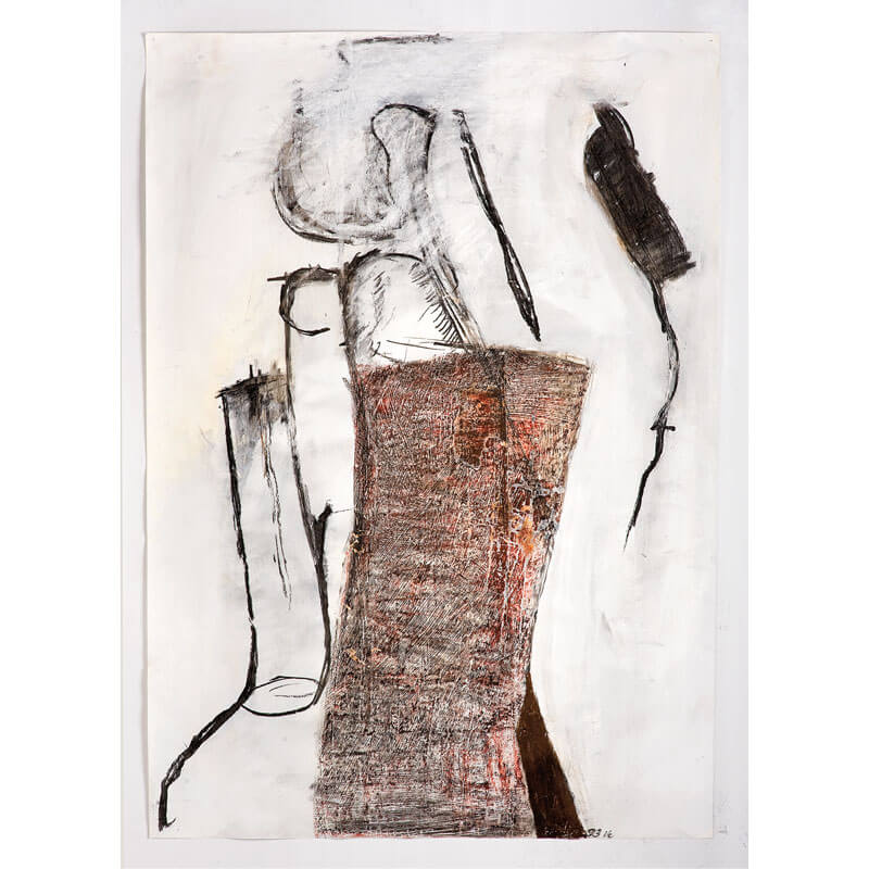 o.T., 1992, Kohle, Kreide, Dispersion auf Papier, H 100 cm, B 75 cm