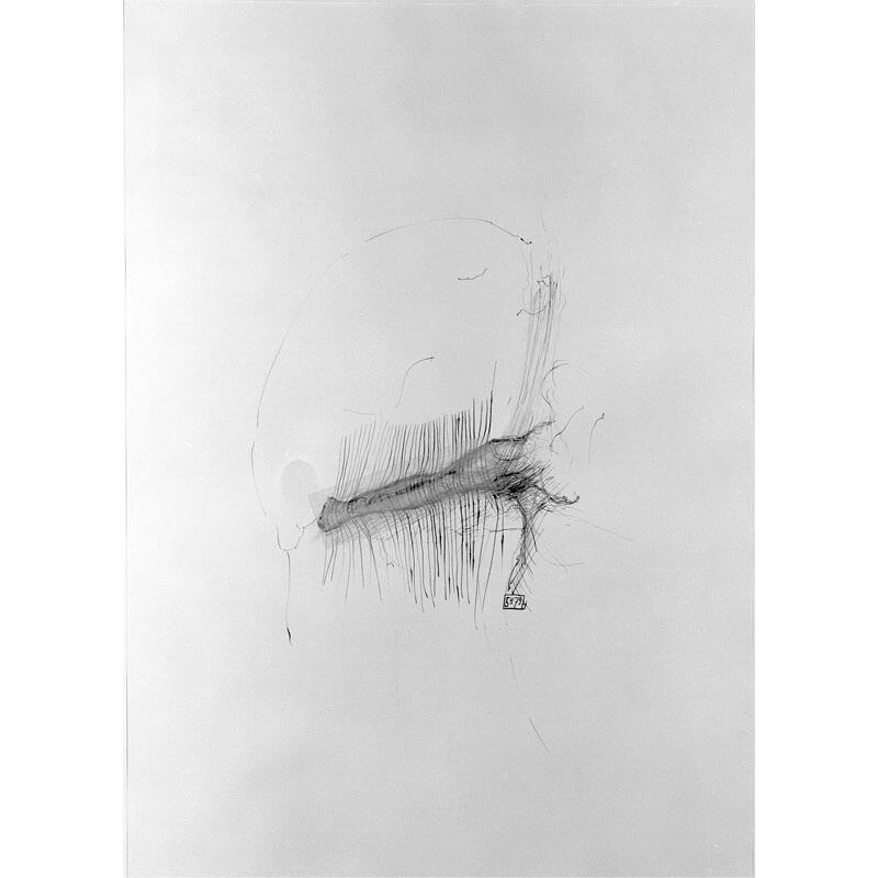 o.T., 1979, Tusche, Collage auf Papier, H 24 cm, B 30 cm, Privatbesitz