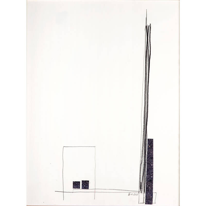 o.T., 2010, Bleistift, Collage auf Papier, H 53 cm, B 39 cm