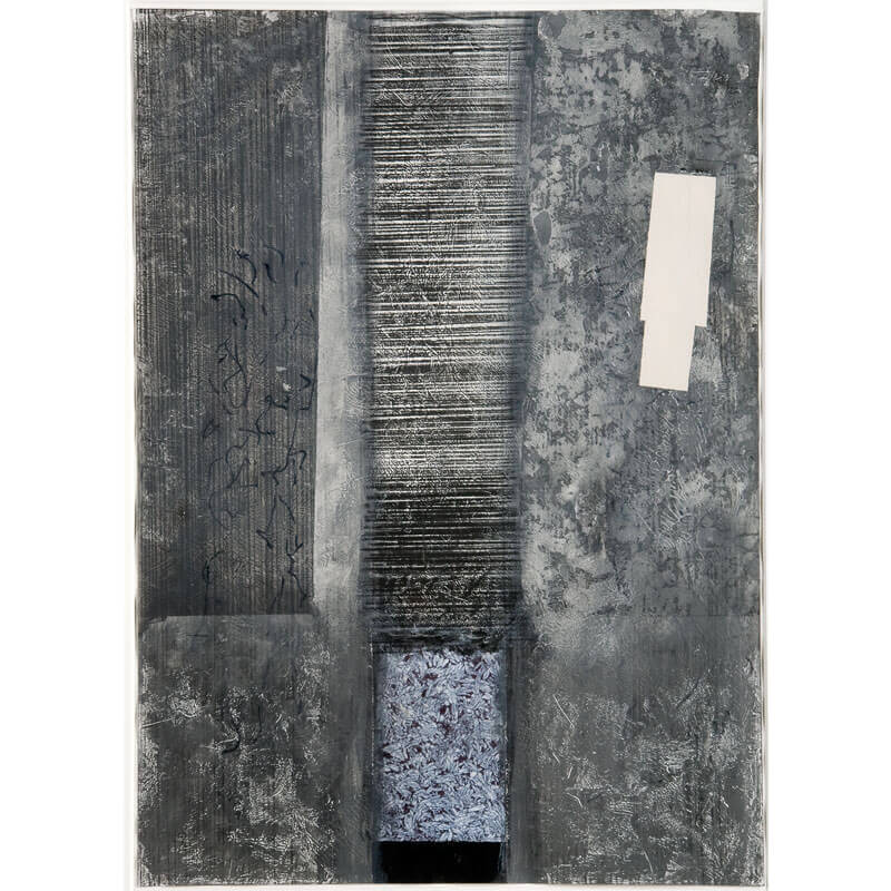 o.T., 2005, Graphit, Kohle, Dispersion, Lack, Collage auf Papier, H 86 cm, B 61 cm