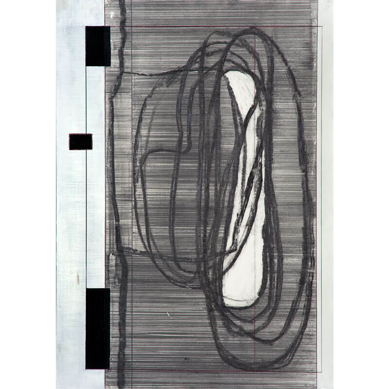 o.T., (a.d.Serie: Gebärde der Natur), 2015, Graphit, Kohle, Acryl, Lack, Dispersion auf Büttenpapier, H 103 cm, B 73 cm