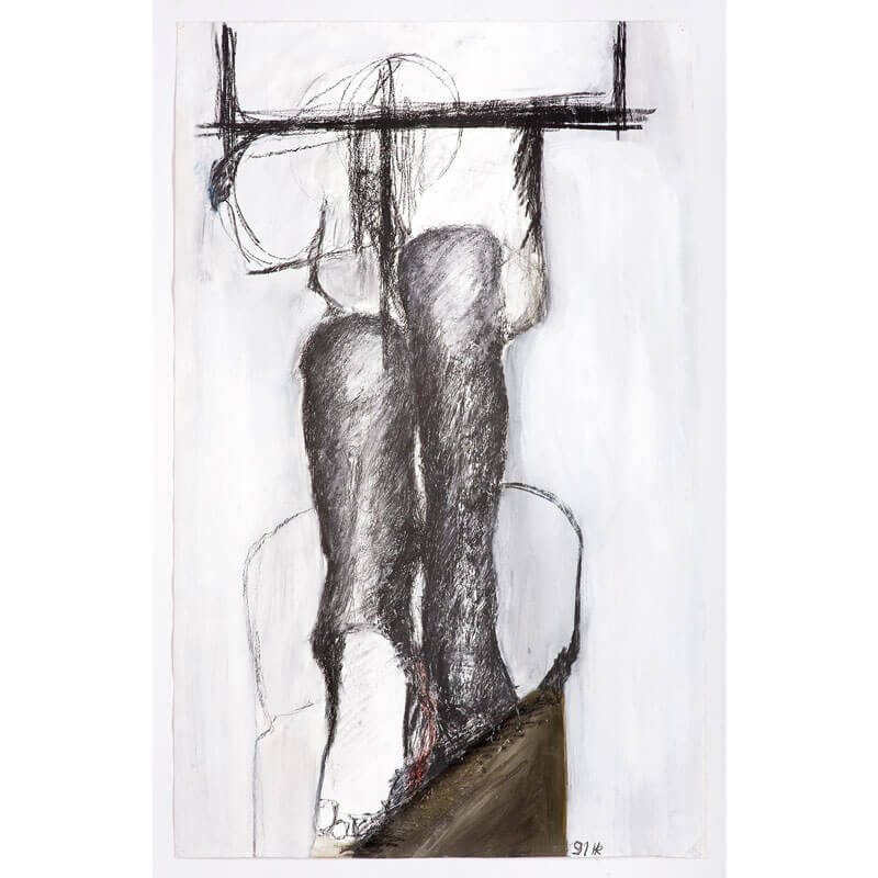 o.T., 1991, Kohle, Kreide, Dispersion auf Papier, H 90 cm, B 58 cm
