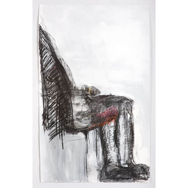 o.T., 1989, Kohle, Kreide, Dispersion auf Papier, H 80 cm, B 49,5 cm