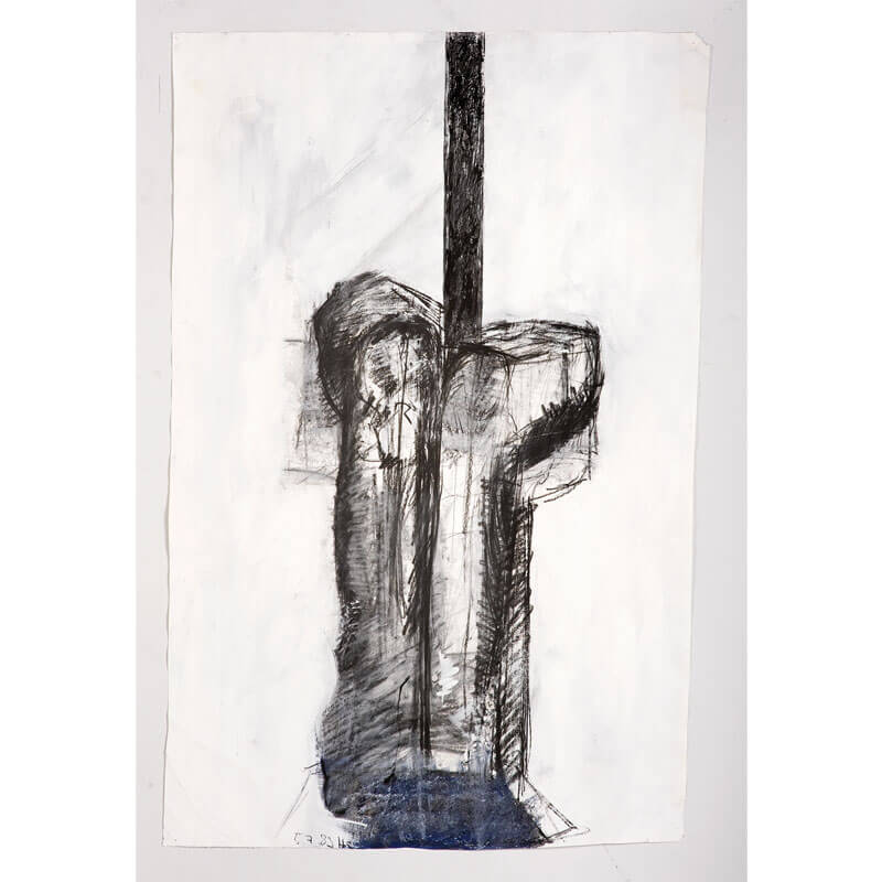 o.T., 1989, Kohle, Kreide, Dispersion auf Papier, H 100 cm, B 70 cm