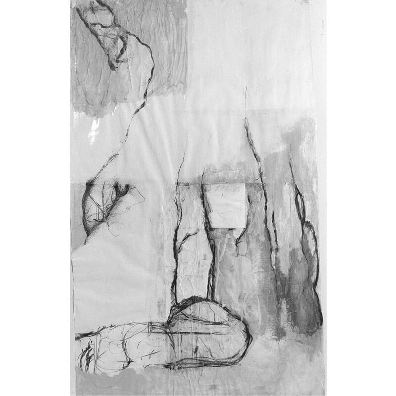 o.T., 1979, Kohle, Kreide, Dispersion, Collage auf Papier, H 190 cm, B 145 cm