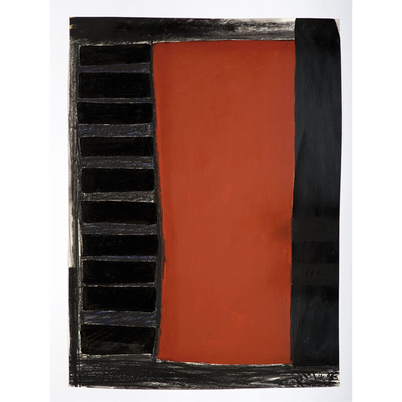 o.T., 1996, Kohle, Primer, Polymer auf Papier, H 61 cm, B 45 cm, Privatbesitz