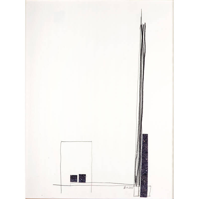 o.T., 2010, Bleistift, Collage auf Papier, H 53 cm, B 39 cm