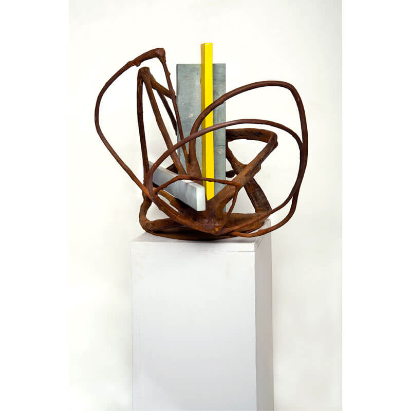 o.T., 2014, Anröchter Dolomit, Eisenguss, Corten-Stahl, Lack, H 51 cm, B 91 cm, T 58 cm