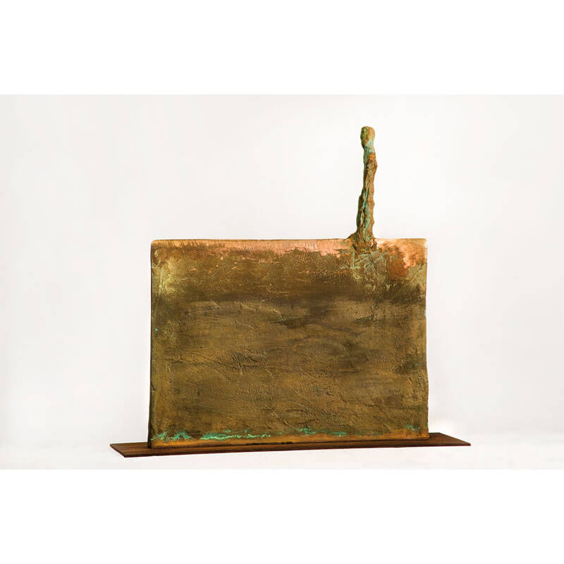 o.T., 1972, Bronzeguss, Corten-Stahl, H 40 cm, B 42 cm, T 12 cm