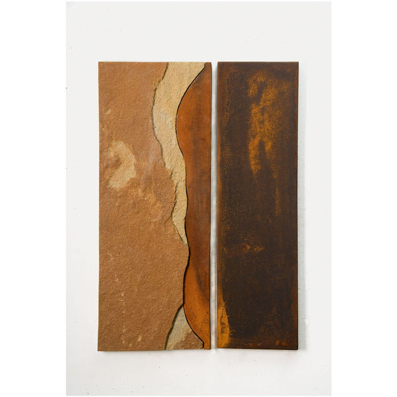 o.T., 2007 (Wandobjekt), Ruhrsandstein, Corten-Stahl, H 90 cm, B 62 cm, T 3 cm, Privatbesitz