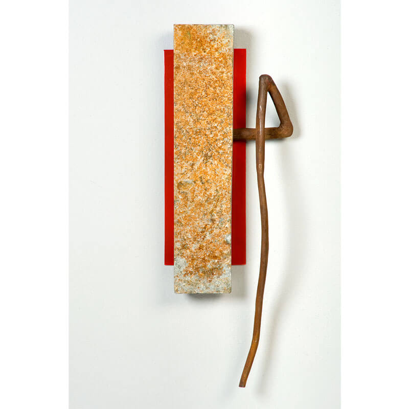 o.T. (a.d. Serie Gebärde der Natur), 2015 (Wandobjekt), Anröchter Dolomit, Corten-Stahl, Eisenguss, H 62 cm, B 22 cm, T 9 cm, Privatbesitz